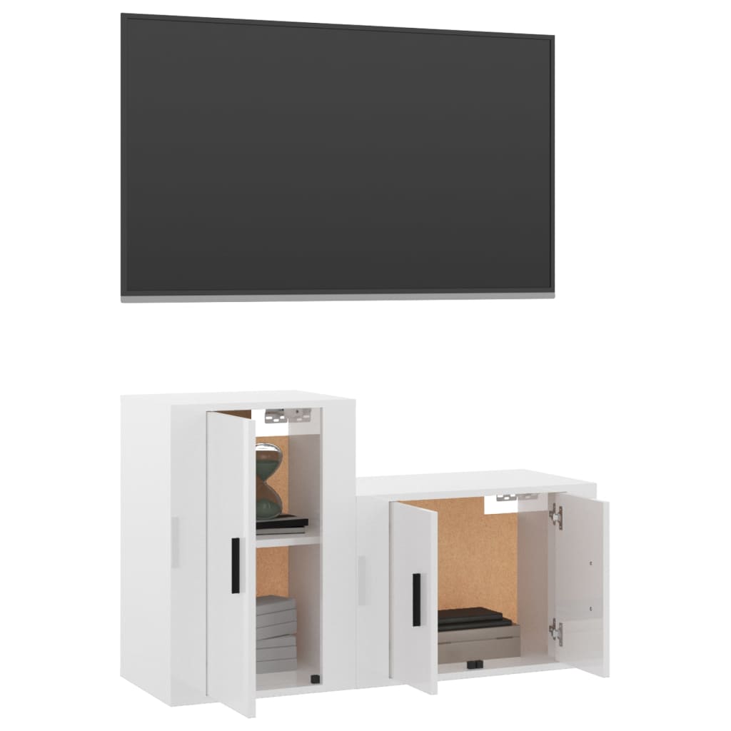 Set de muebles de TV 2 pzas madera blanco brillo