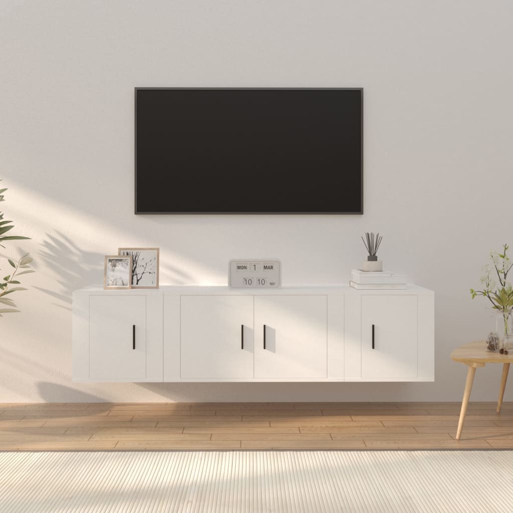 Vetonek Set de muebles de TV 3 piezas madera contrachapada blanco