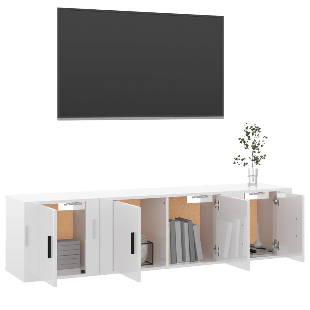 Conjunto de móveis de TV 3 PCs White Wood Shine