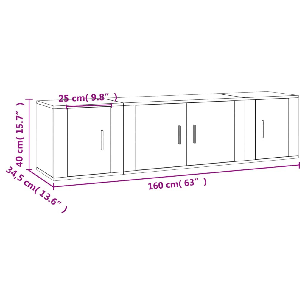 Set de muebles para TV 3 pzas madera roble marrón vidaXL