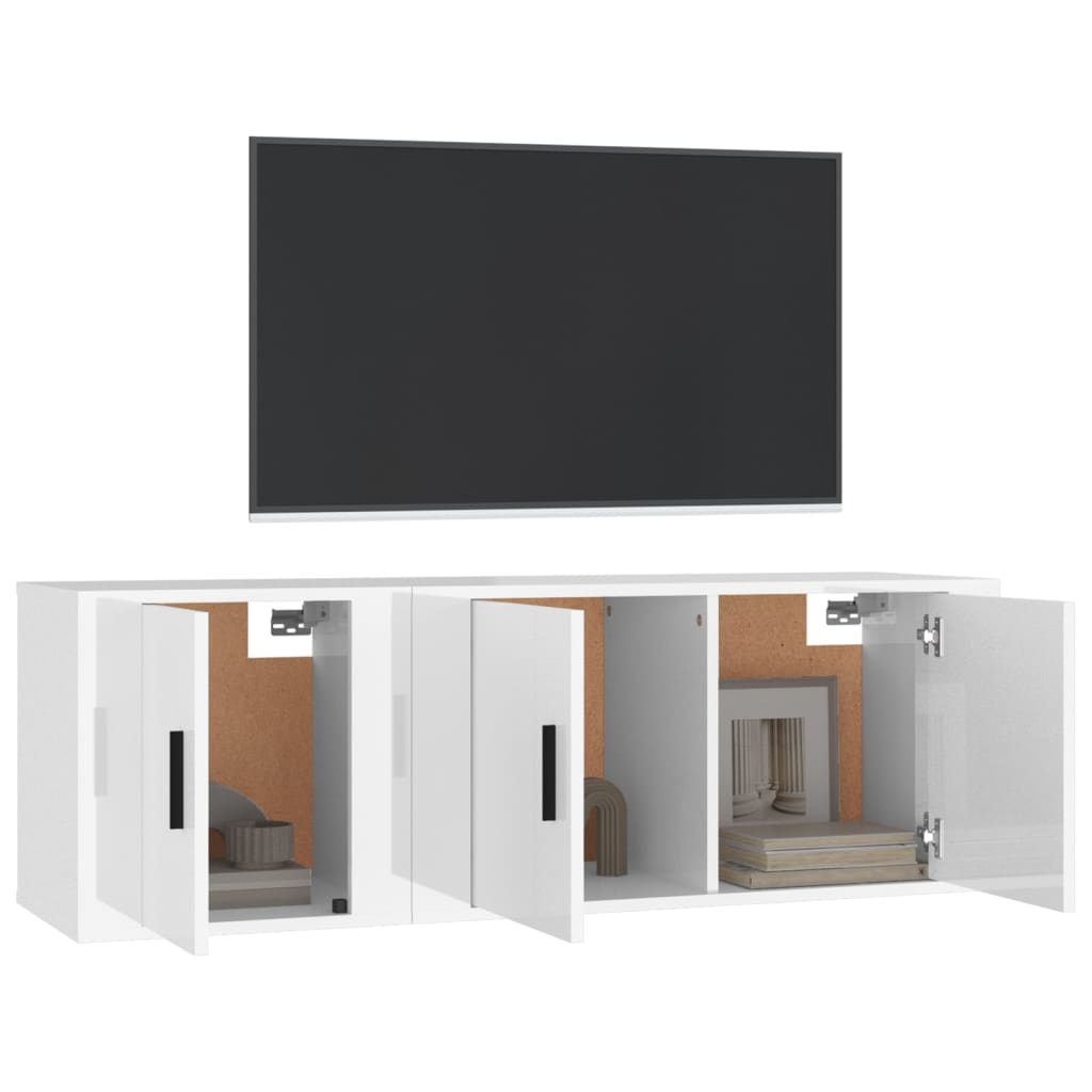 Set de muebles de TV 2 pzas madera blanco brillo