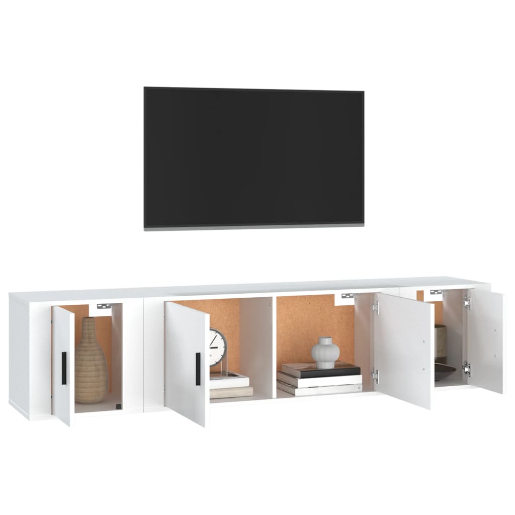 3 pieces tv furniture set white wood