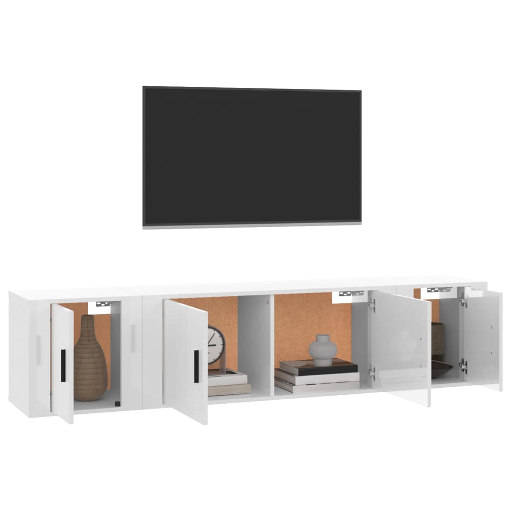 Conjunto de móveis de TV 3 PCs White Wood Shine