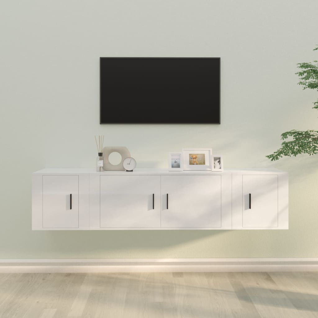 Vetonek Set de muebles de TV 3 pzas madera contrachapada blanco brillo