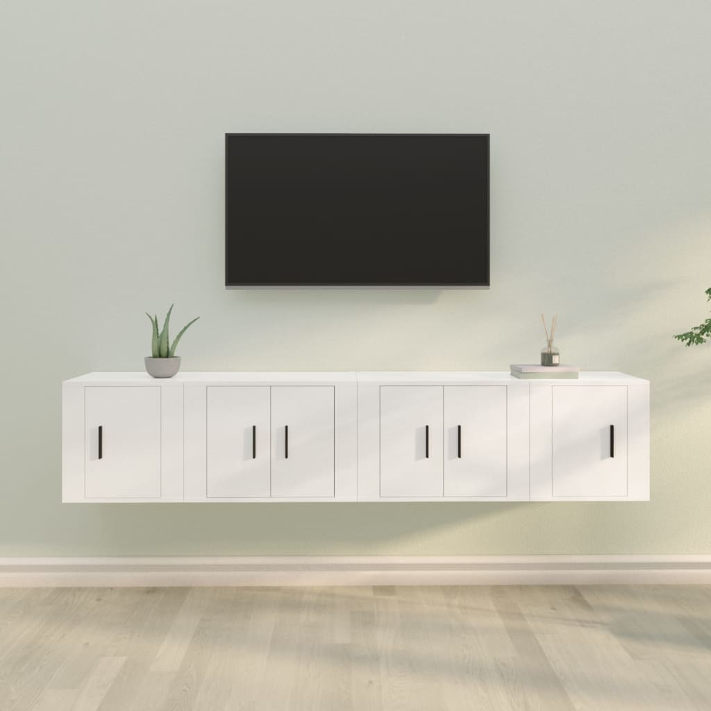 Vetonek Set de muebles para TV 4 piezas madera contrachapada blanco