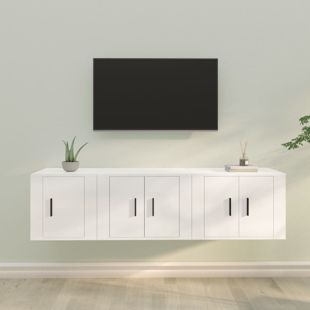 Vetonek Set de muebles de TV 3 piezas madera contrachapada blanco