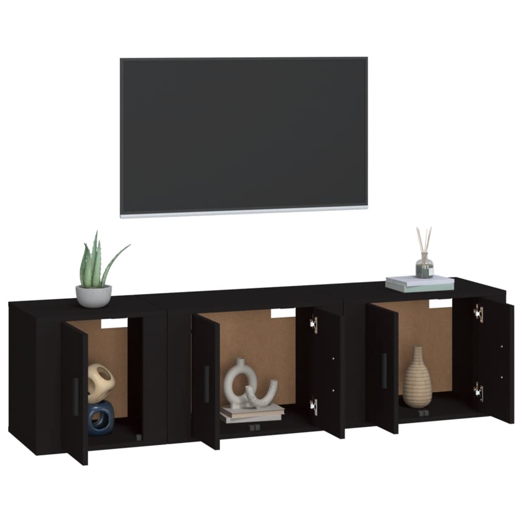 Set de muebles para TV 3 piezas madera negro vidaXL