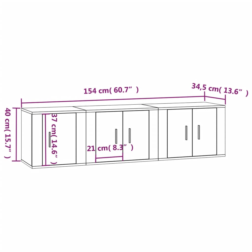 Set de muebles para TV 3 piezas madera negro vidaXL