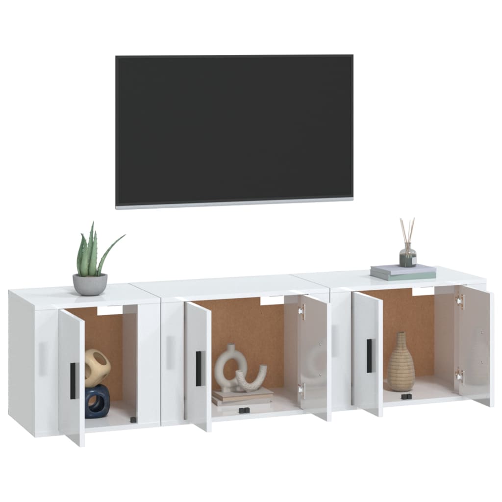 TV furniture set 3 pcs white wood shine