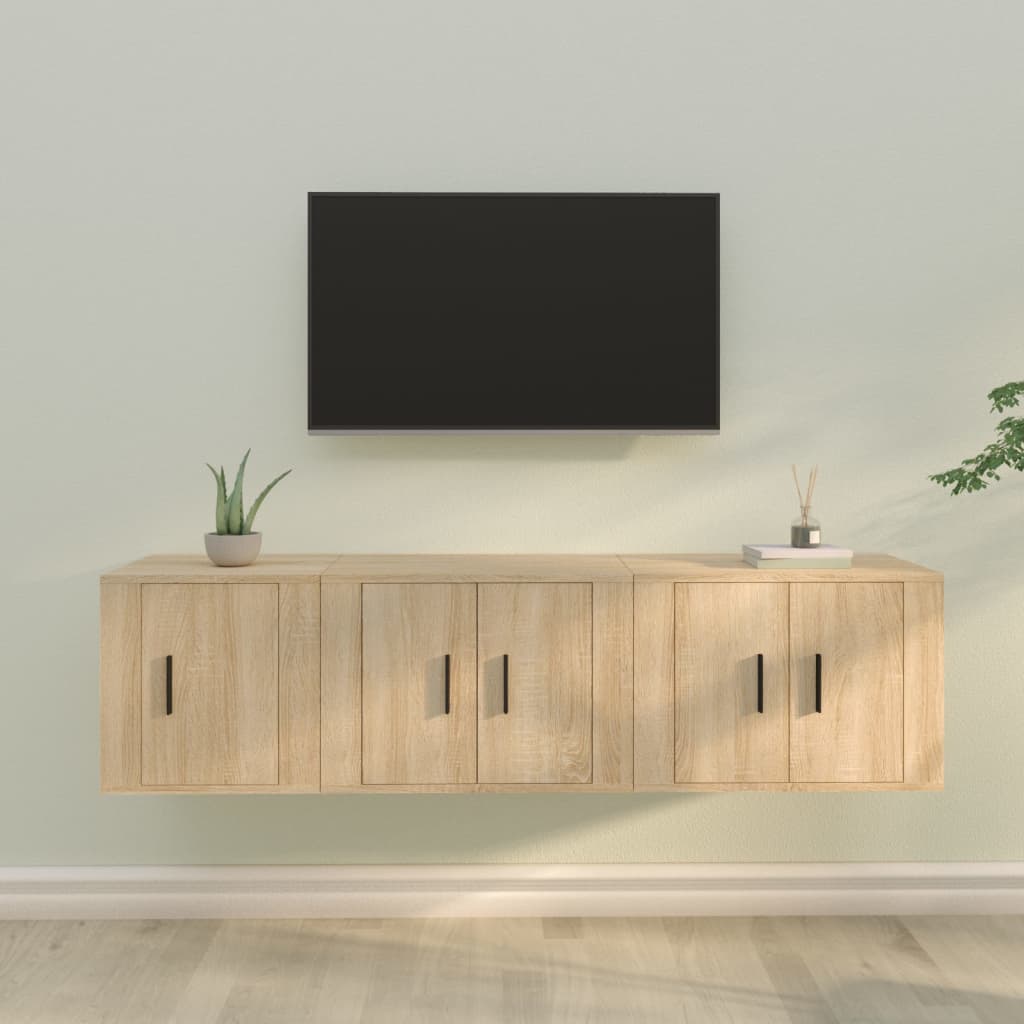 Vetonek Set de muebles para TV 3 pzas madera contrachapada roble sonoma