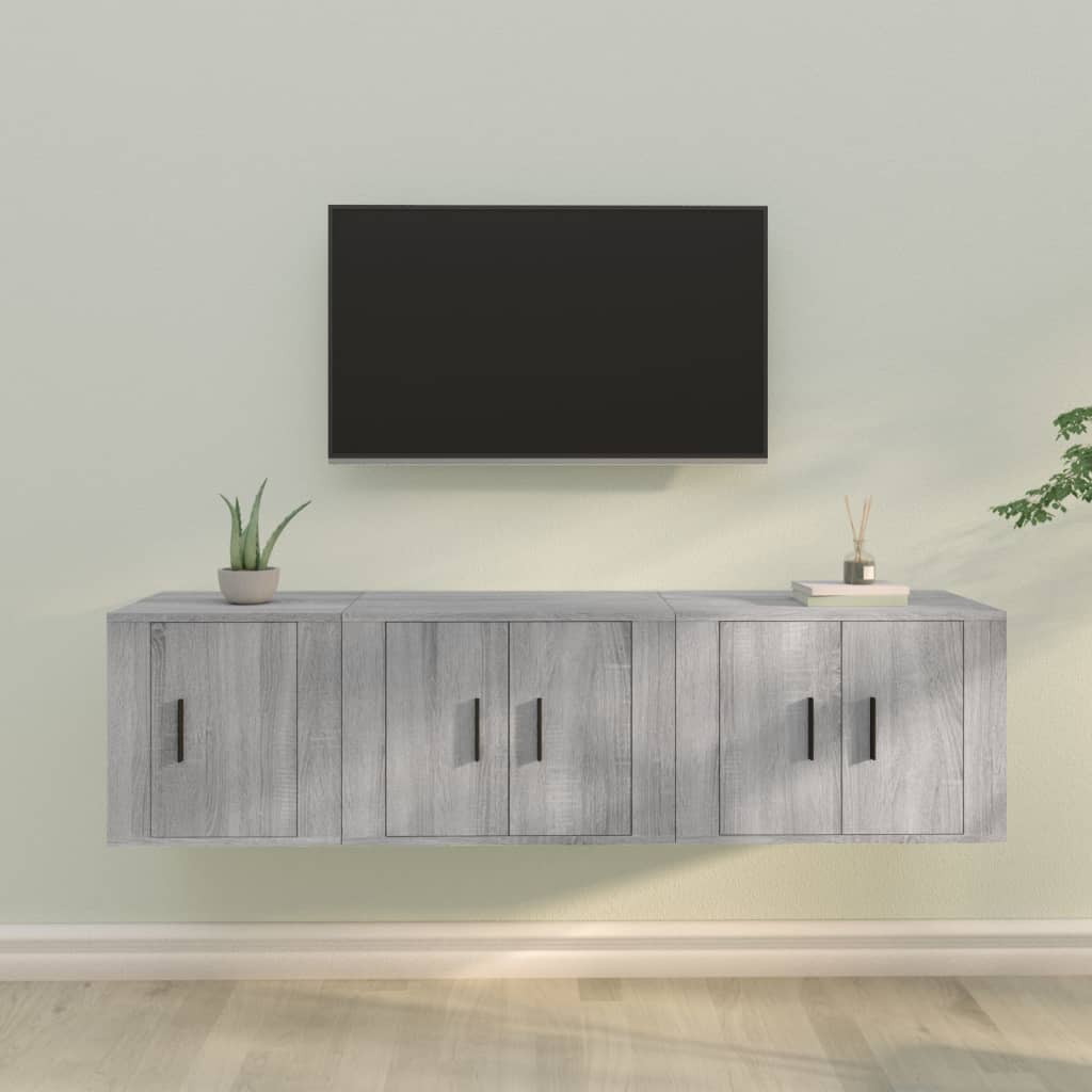 Vetonek Set de muebles para TV 3 pzas madera contrachapada gris Sonoma