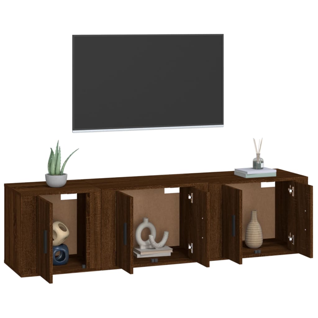 Set de muebles para TV 3 pzas madera roble marrón vidaXL