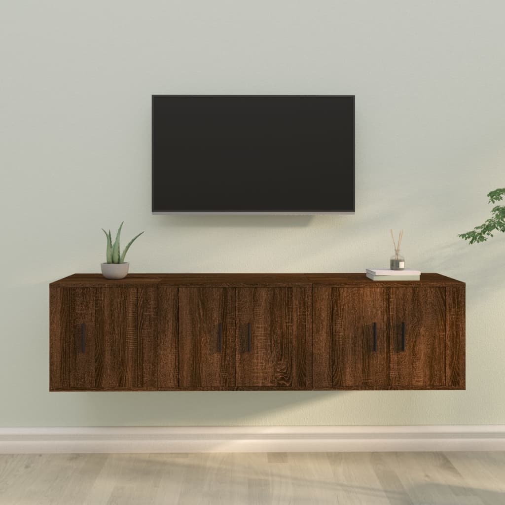 Vetonek Set de muebles para TV 3 pzas madera contrachapada roble marrón