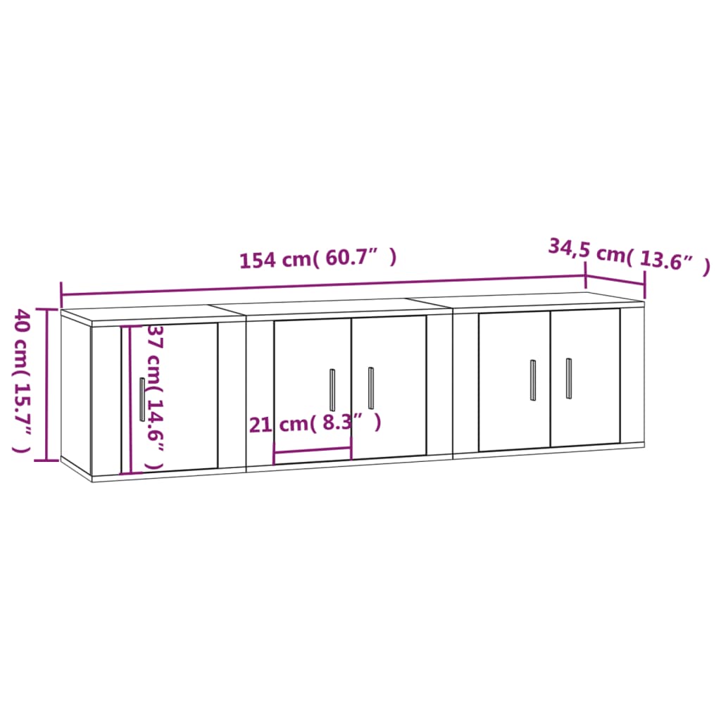 Set de muebles para TV 3 pzas madera roble marrón vidaXL