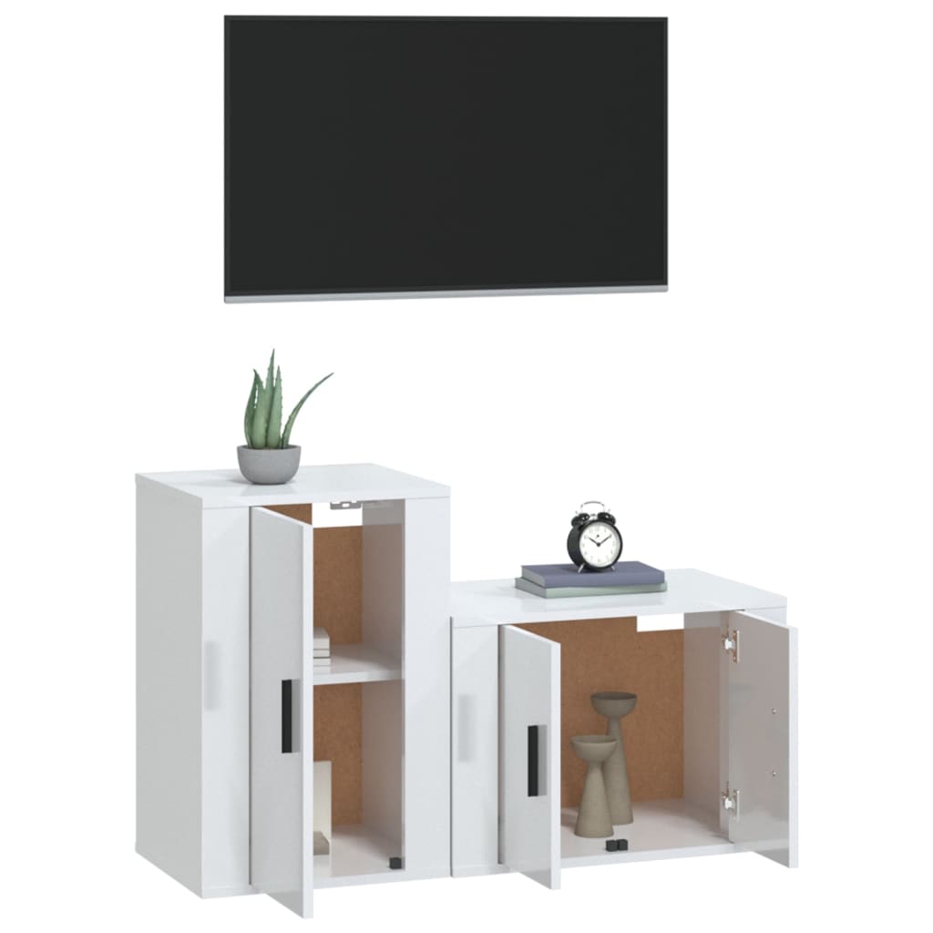 Set de muebles de TV 2 pzas madera blanco brillo