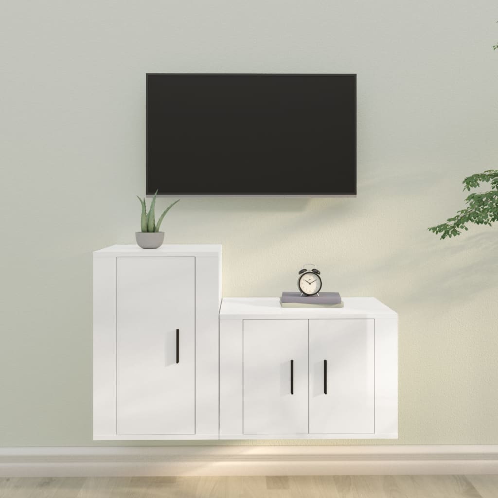 Vetonek Set de muebles de TV 2 pzas madera contrachapada blanco brillo