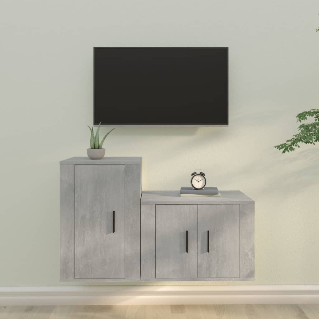 Vetonek Set de muebles de TV 2 pzas madera contrachapada gris hormigón