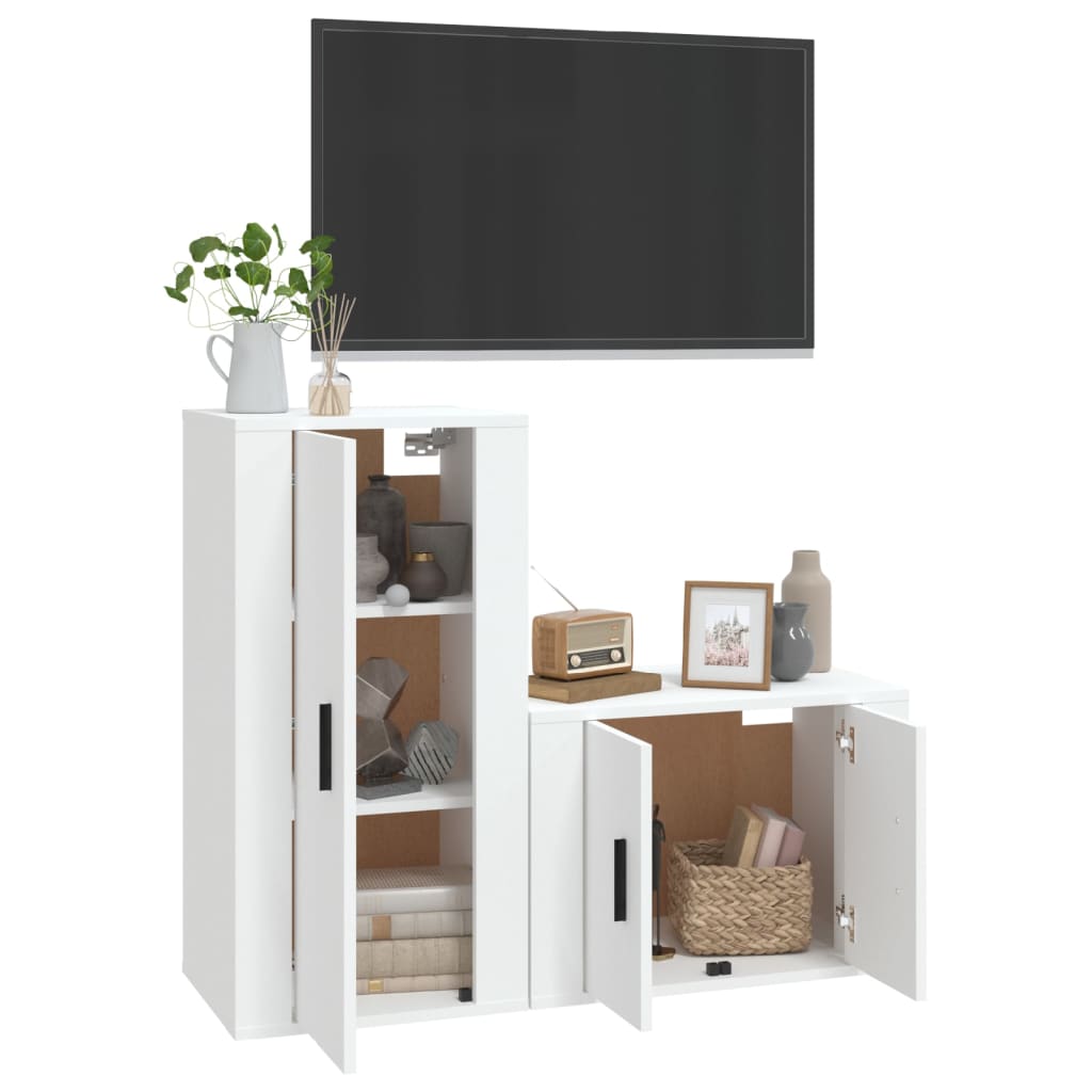 2 pezzi TV mobili set bianco legno