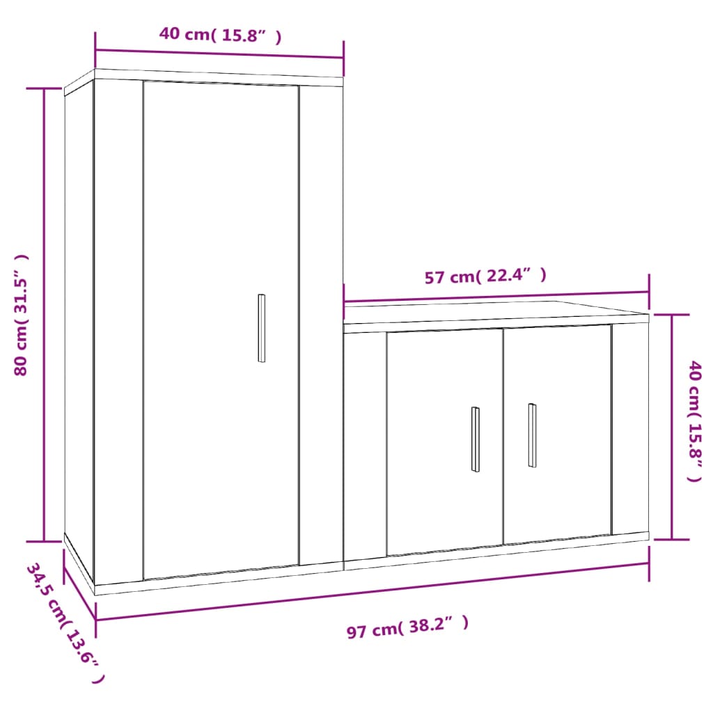 Set de muebles de TV 2 pzas madera gris hormigón vidaXL