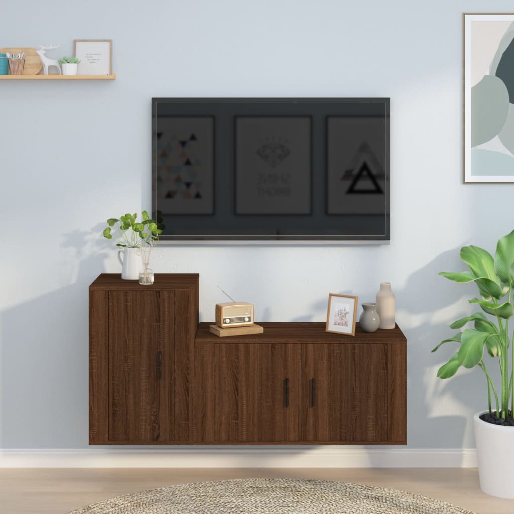 Vetonek Set de muebles para TV 2 pzas madera contrachapada roble marrón