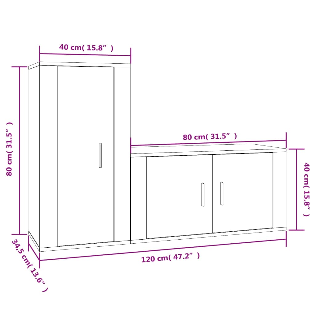 Set de muebles de TV 2 pzas madera blanco brillo