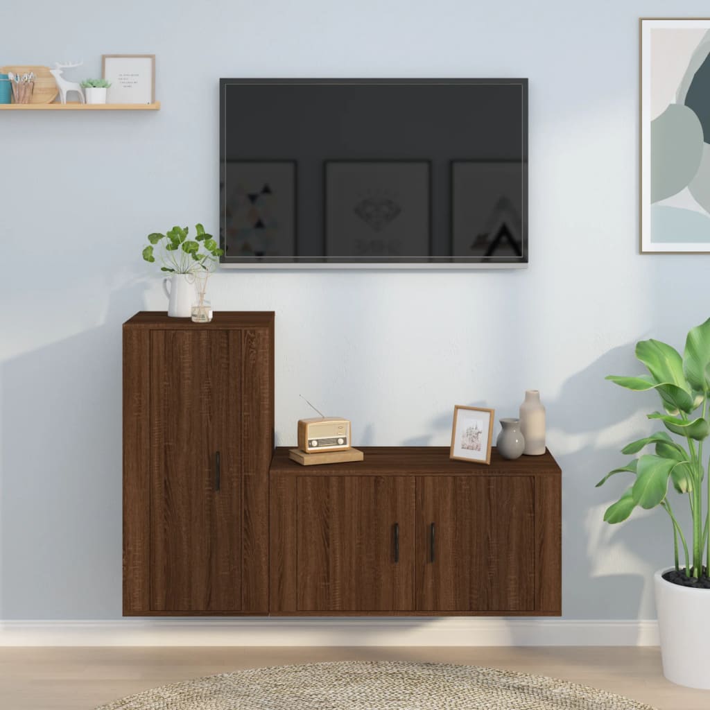 Vetonek Set de muebles para TV 2 pzas madera contrachapada roble marrón