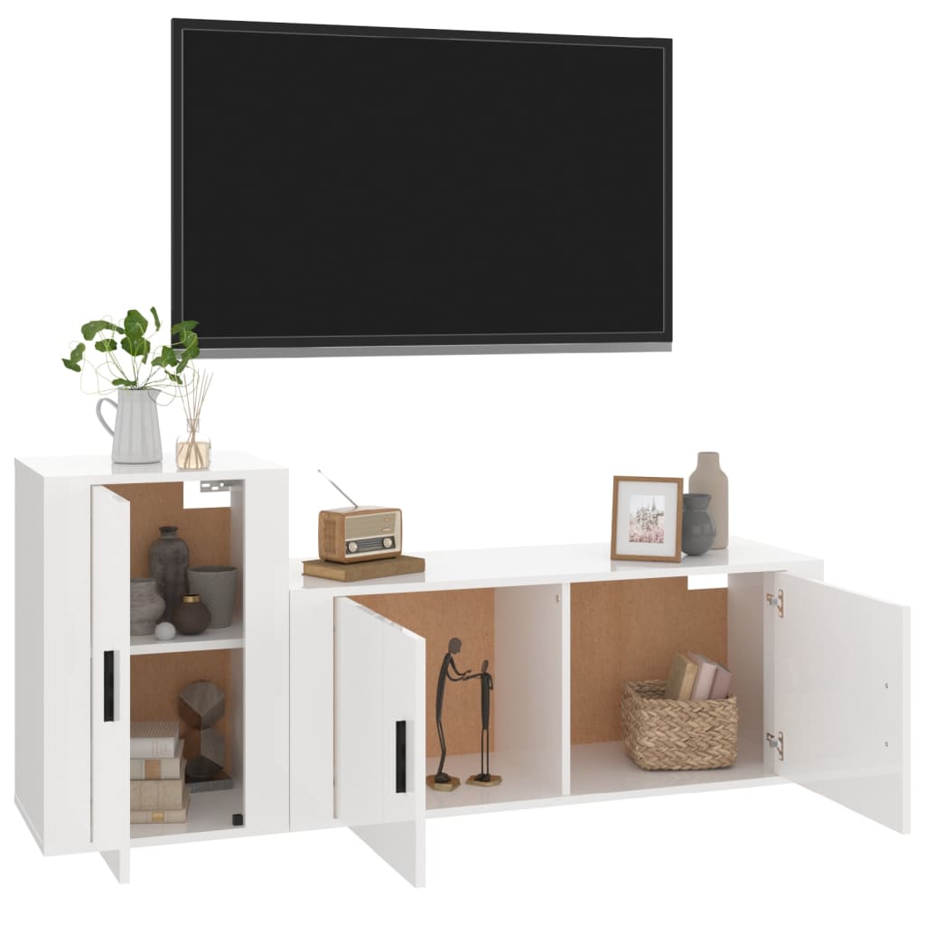 Set de muebles de TV 2 pzas madera blanco brillo