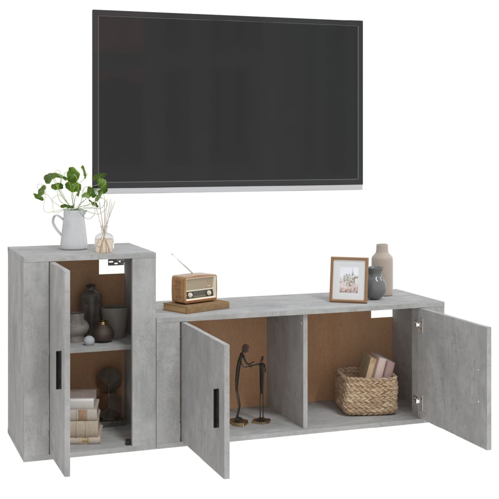 Set di mobili TV 2 pezzi in legno grigio cemento