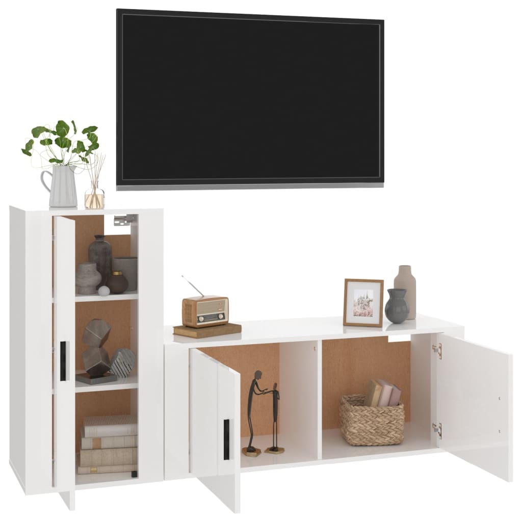 Set de muebles de TV 2 pzas madera blanco brillo