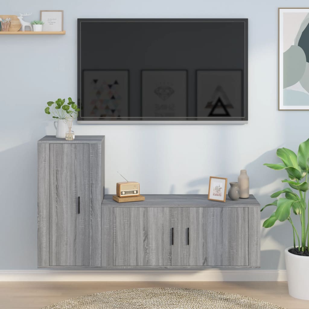 Vetonek Set de muebles para TV 2 pzas madera contrachapada gris Sonoma