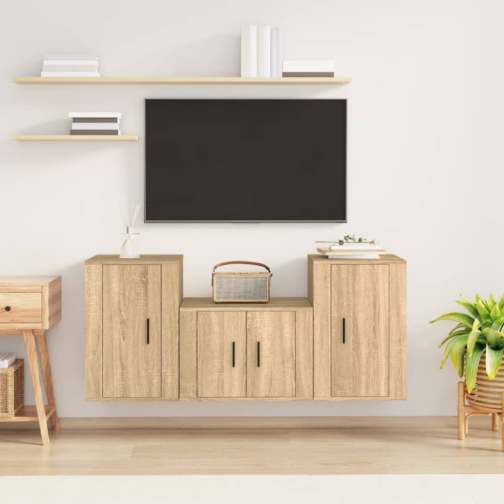 Vetonek Set de muebles para TV 3 pzas madera contrachapada roble sonoma