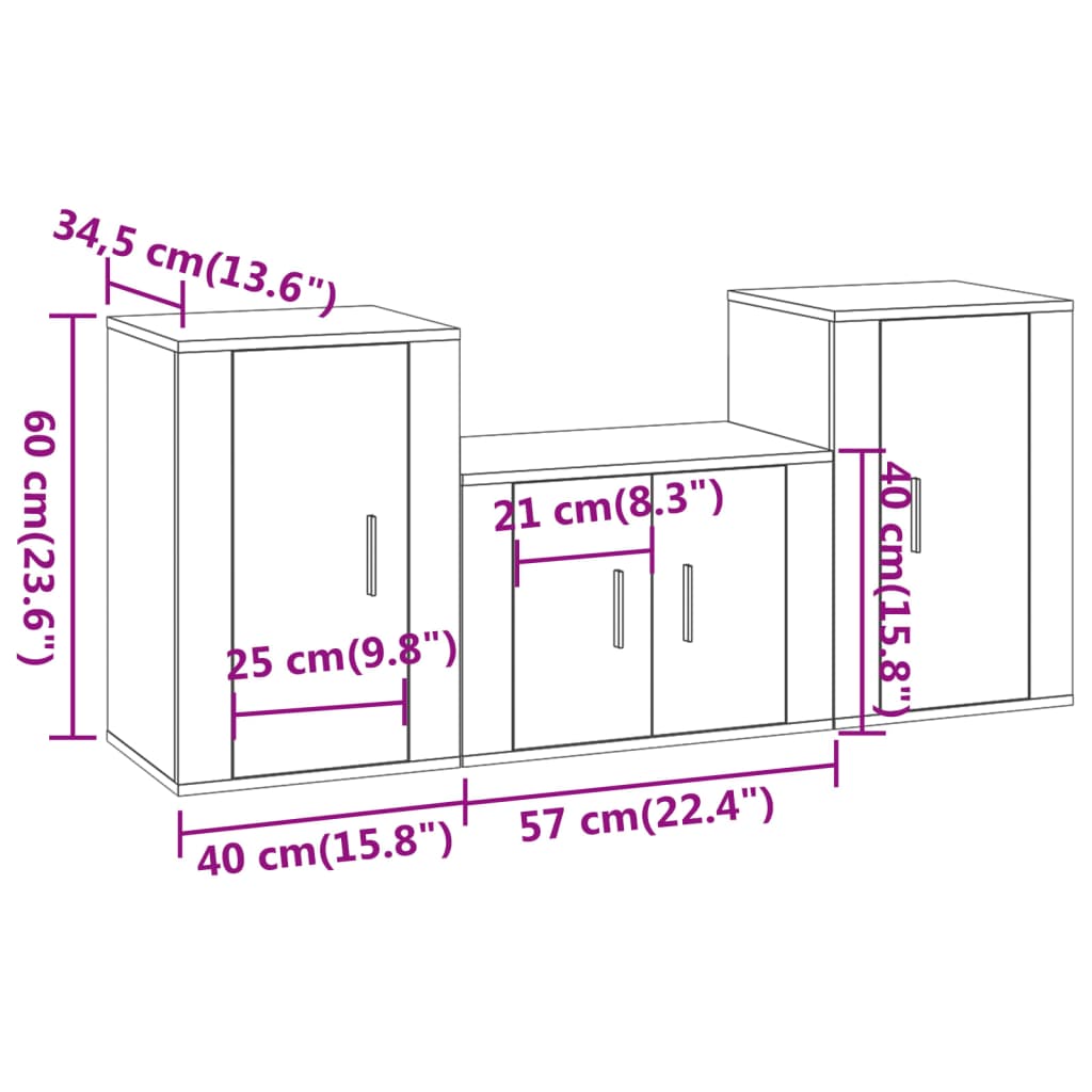 Set de muebles de TV 3 pzas madera gris hormigón vidaXL