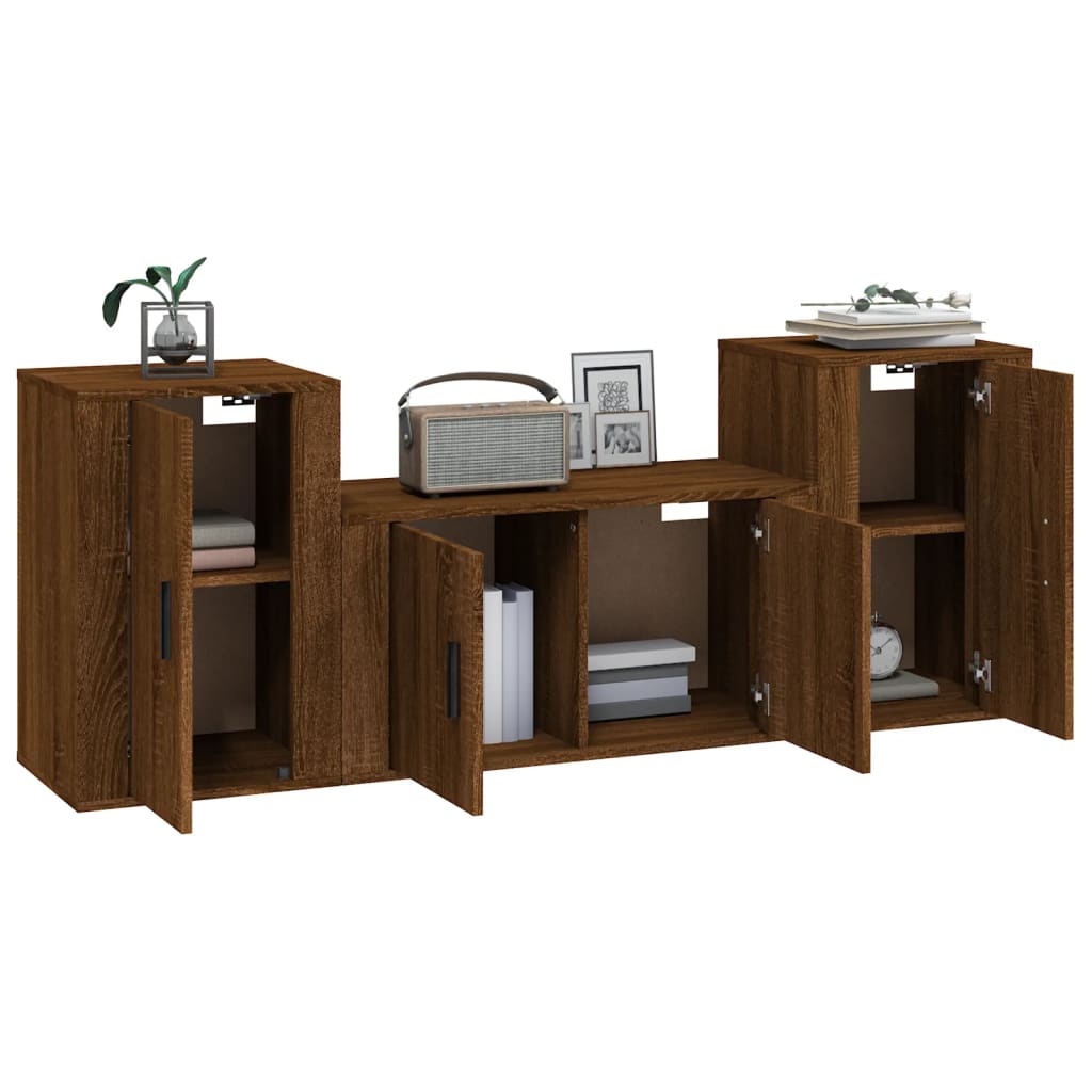 Set de muebles para TV 3 pzas madera roble marrón vidaXL