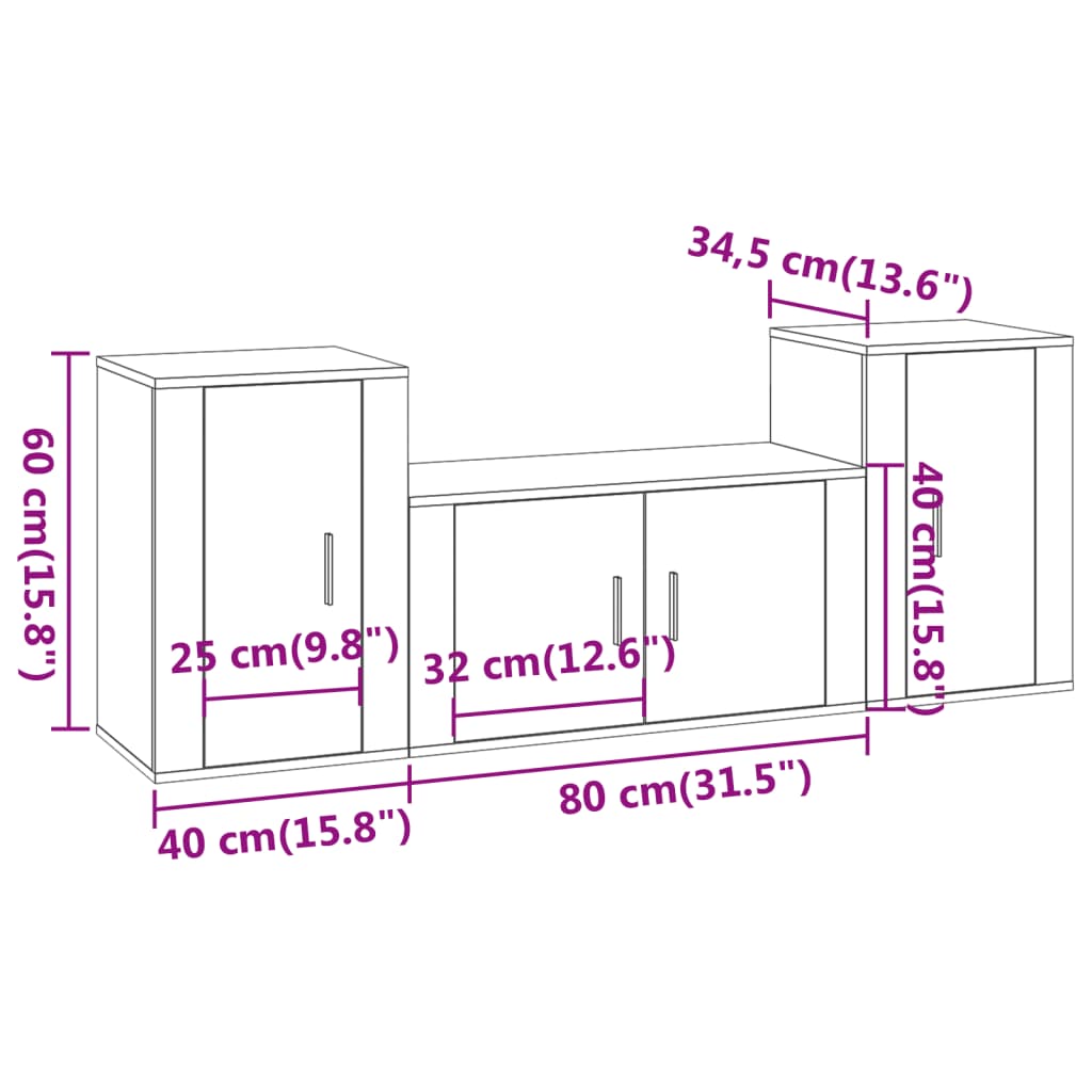 Set de muebles para TV 3 pzas madera roble marrón vidaXL