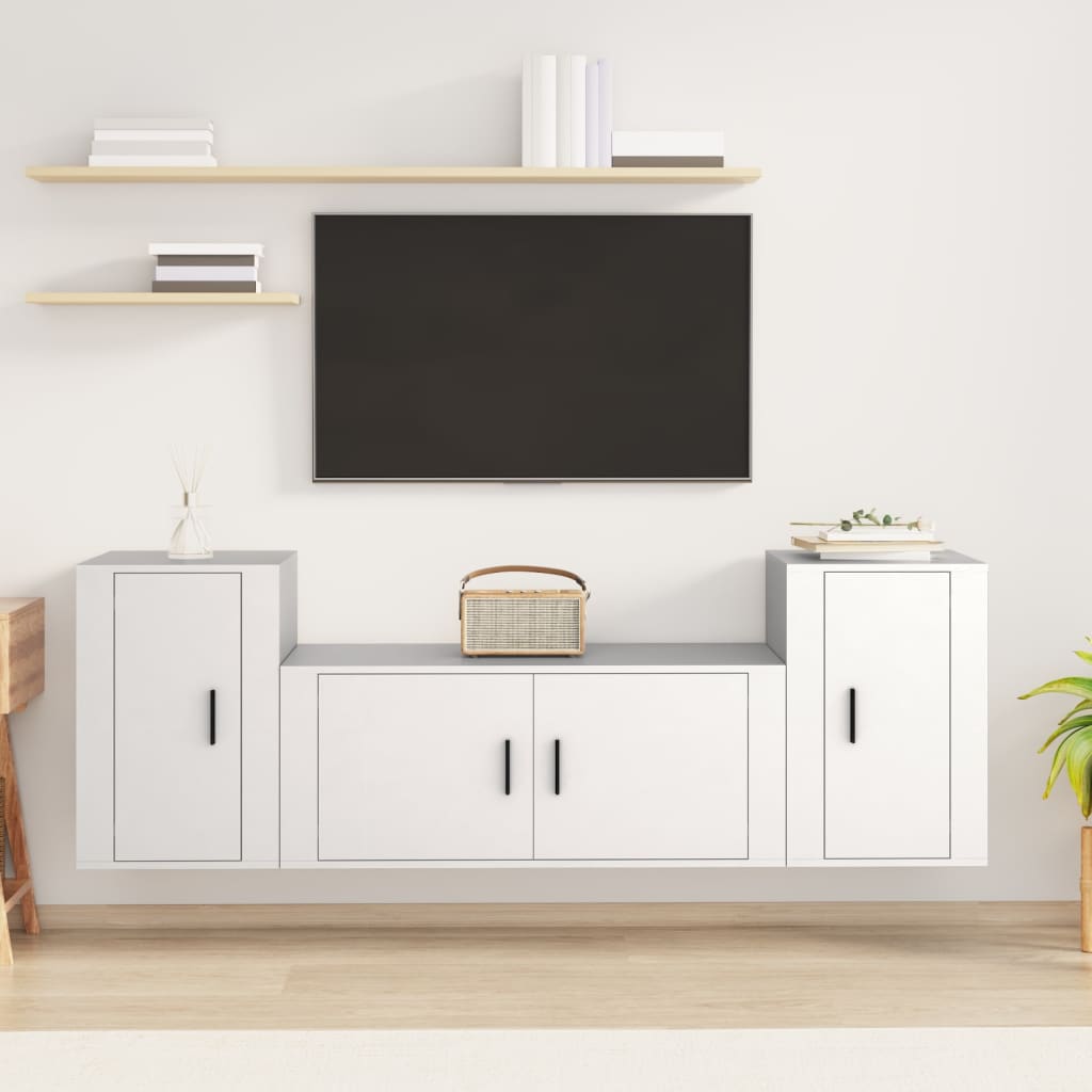 Vetonek Set de muebles de TV 3 piezas madera contrachapada blanco