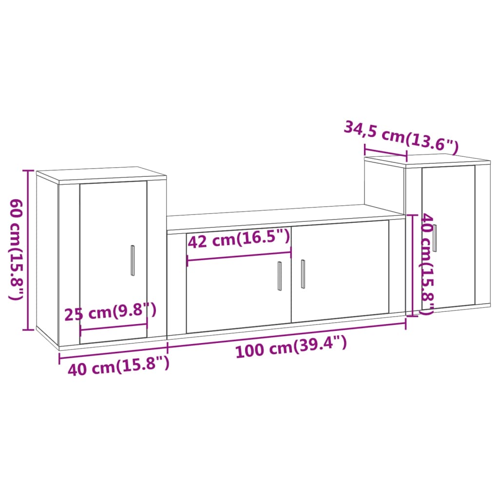 Set de muebles de TV 3 pzas madera gris hormigón vidaXL