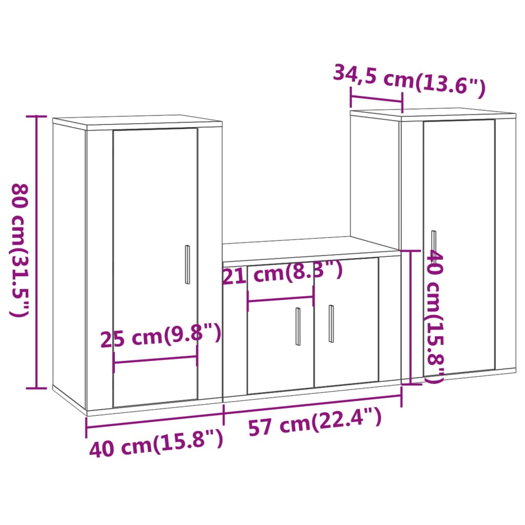 Set de muebles para TV 3 pzas madera roble Nexus vidaXL