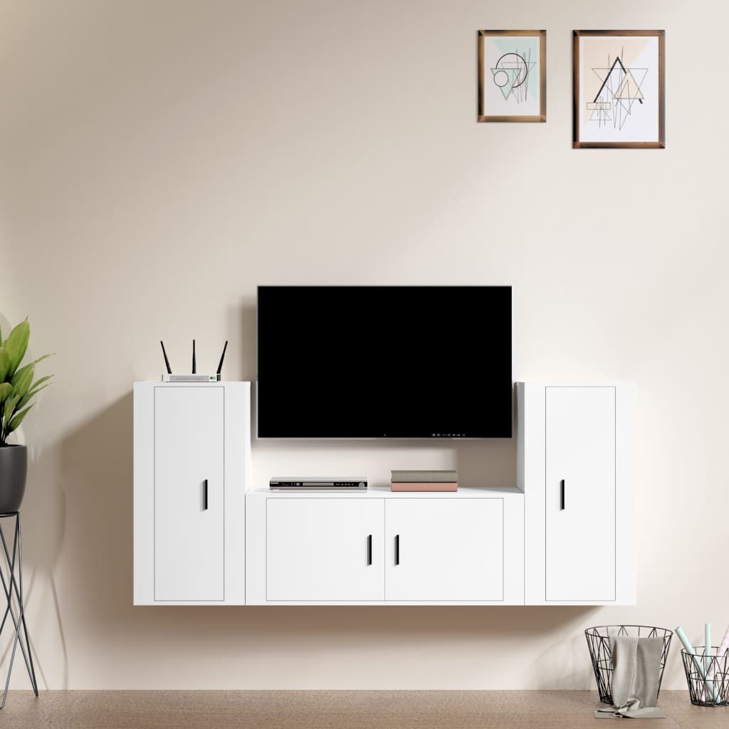 Vetonek Set de muebles de TV 3 piezas madera contrachapada blanco