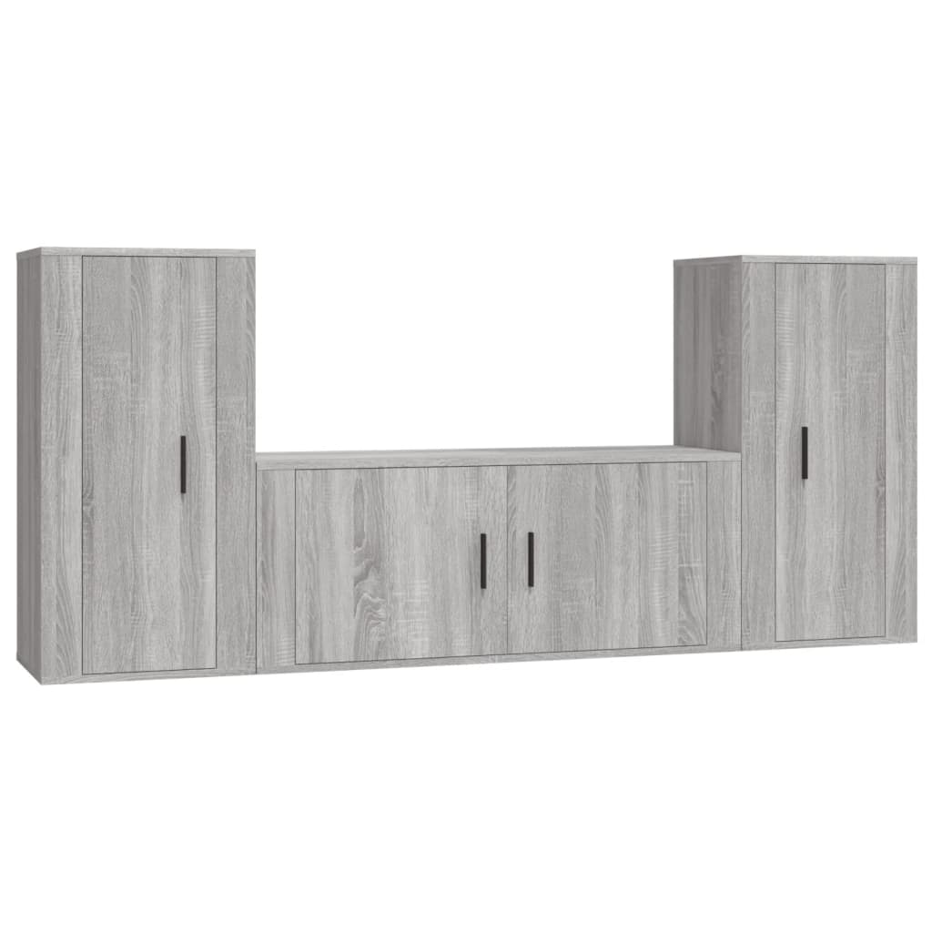 Set de muebles para TV 3 pzas madera gris Sonoma vidaXL