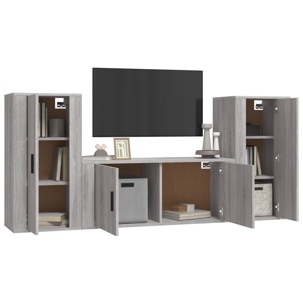 Set de muebles para TV 3 pzas madera gris Sonoma vidaXL