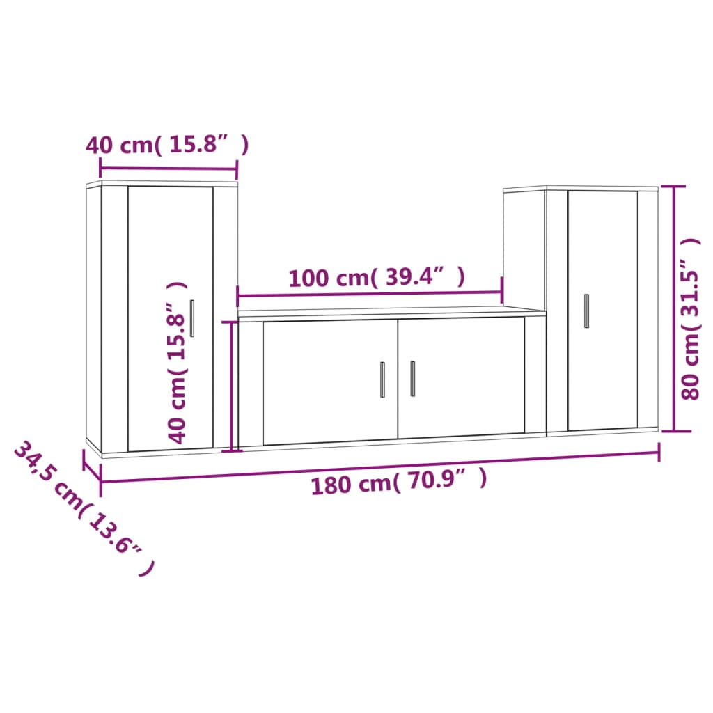 Set de muebles para TV 3 pzas madera gris Sonoma vidaXL