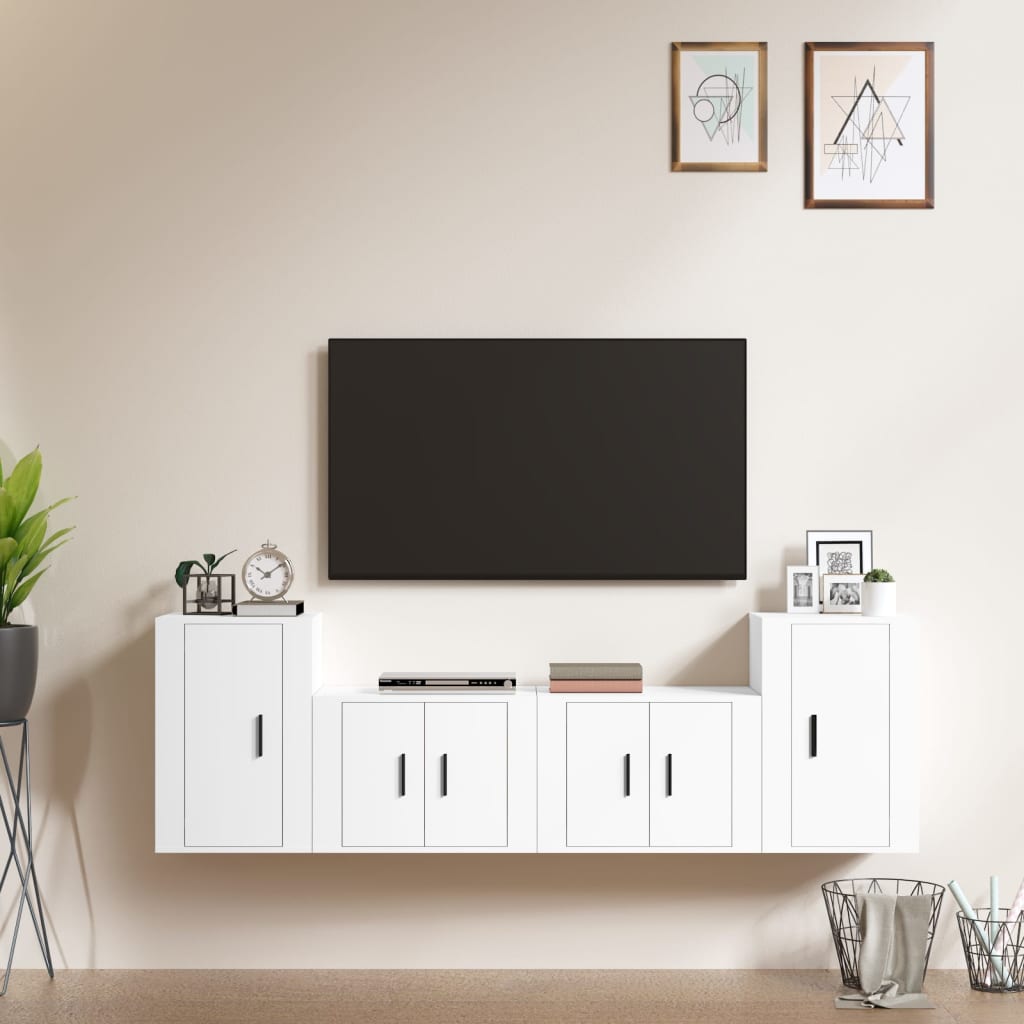 Vetonek Set de muebles para TV 4 piezas madera contrachapada blanco