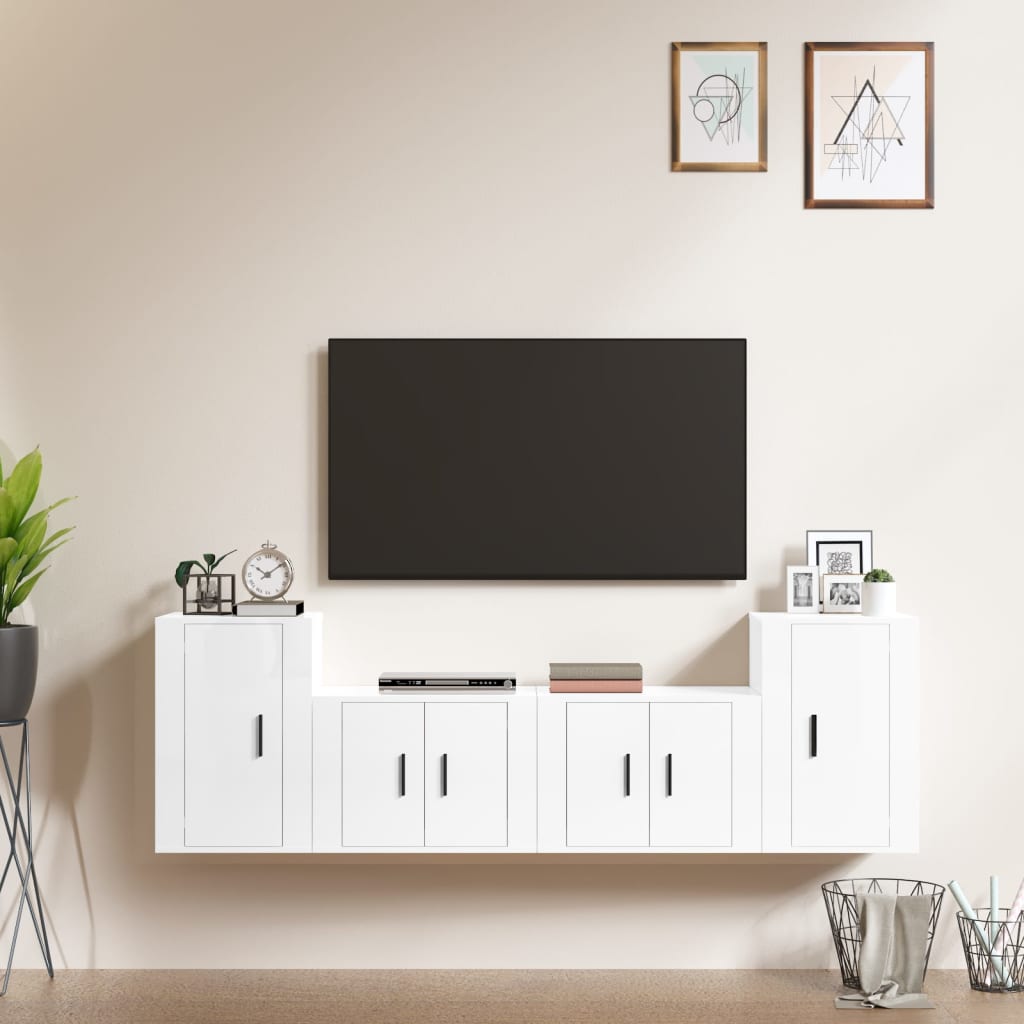 Vetonek Set de muebles de TV 4 pzas madera contrachapada blanco brillo