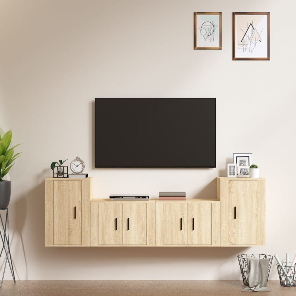 Vetonek Set de muebles para TV 4 pzas madera contrachapada roble Sonoma