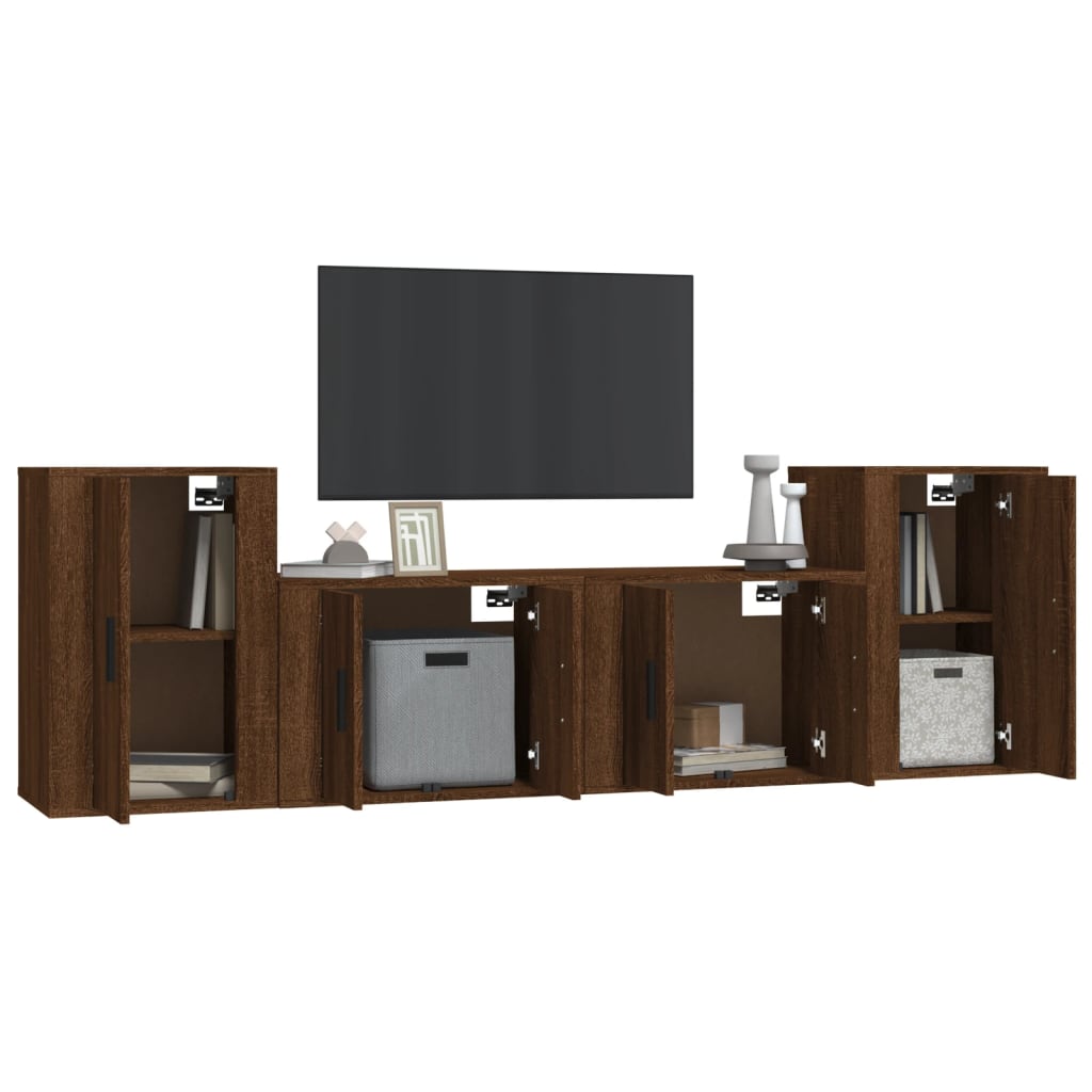 Set de muebles para TV 4 pzas madera marrón roble vidaXL