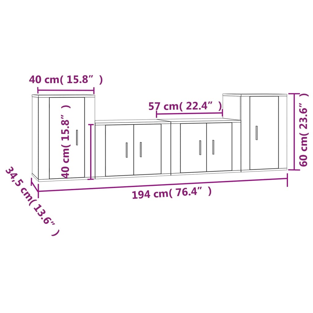 Set de muebles para TV 4 pzas madera marrón roble vidaXL