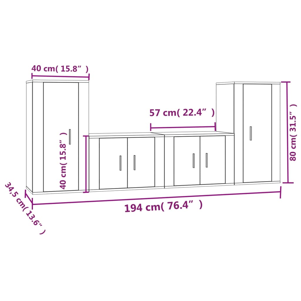 Set de muebles de TV 4 pzas madera gris hormigón vidaXL