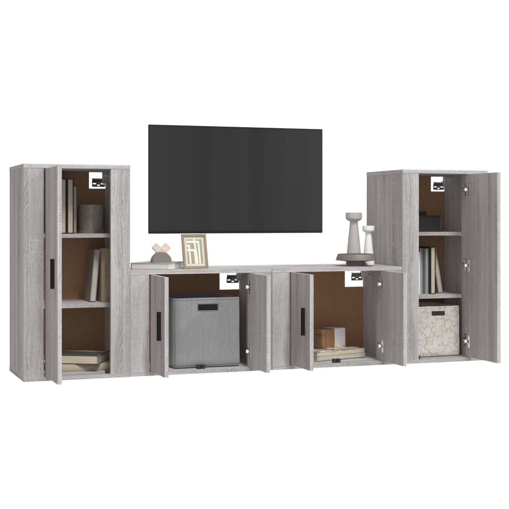 Set de muebles para TV 4 pzas madera gris Sonoma vidaXL