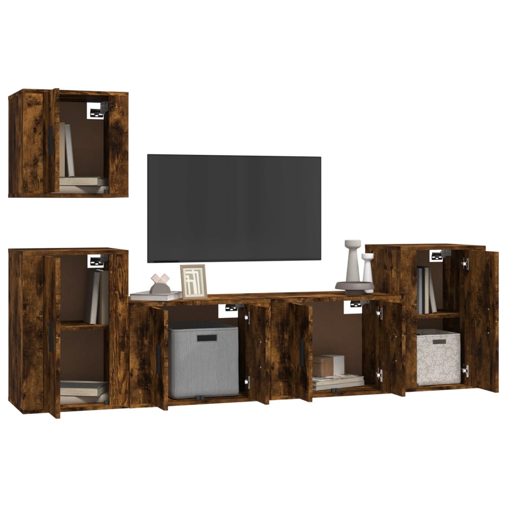 Set de muebles de TV 5 pzas madera roble ahumado vidaXL