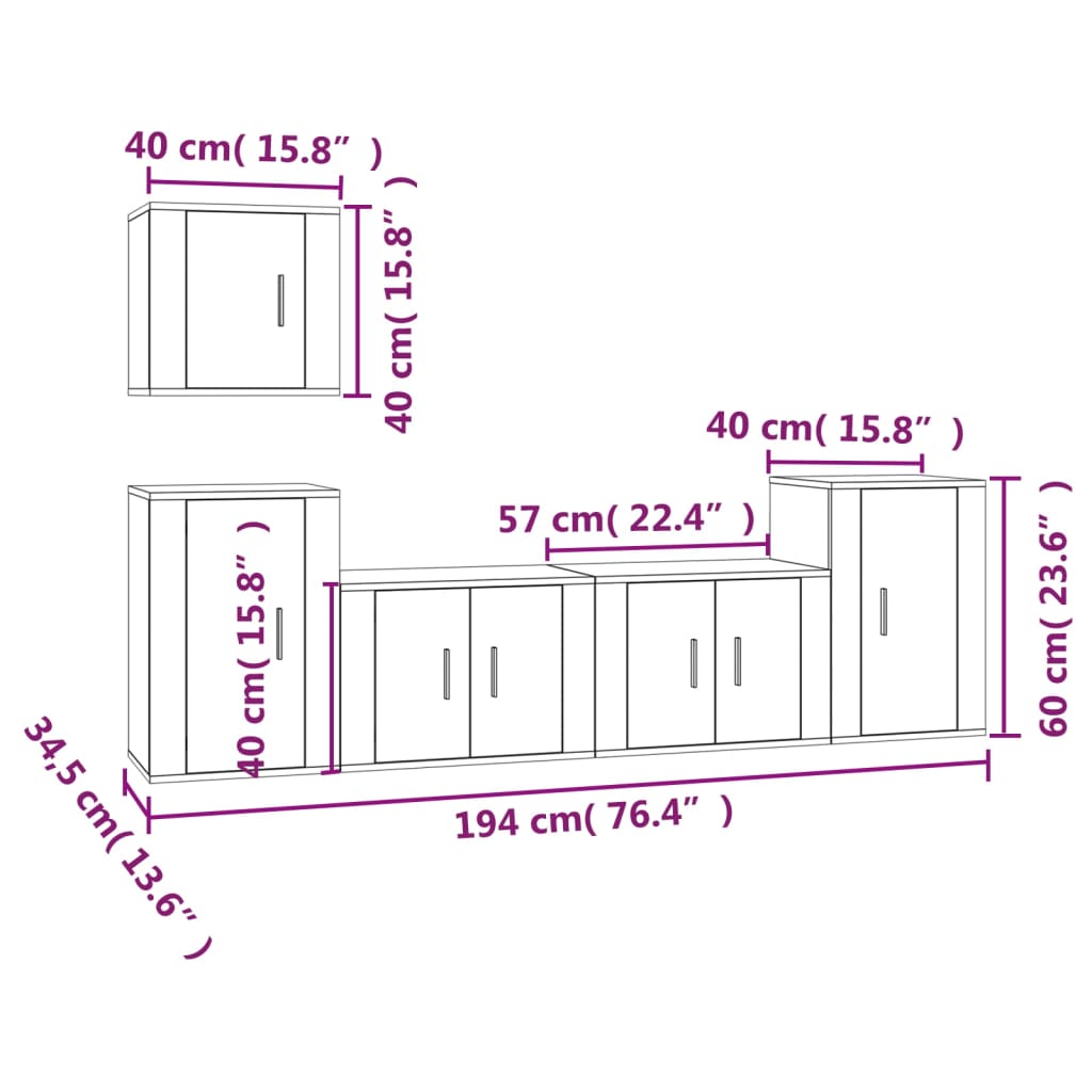 Set de muebles de TV 5 pzas madera roble ahumado vidaXL